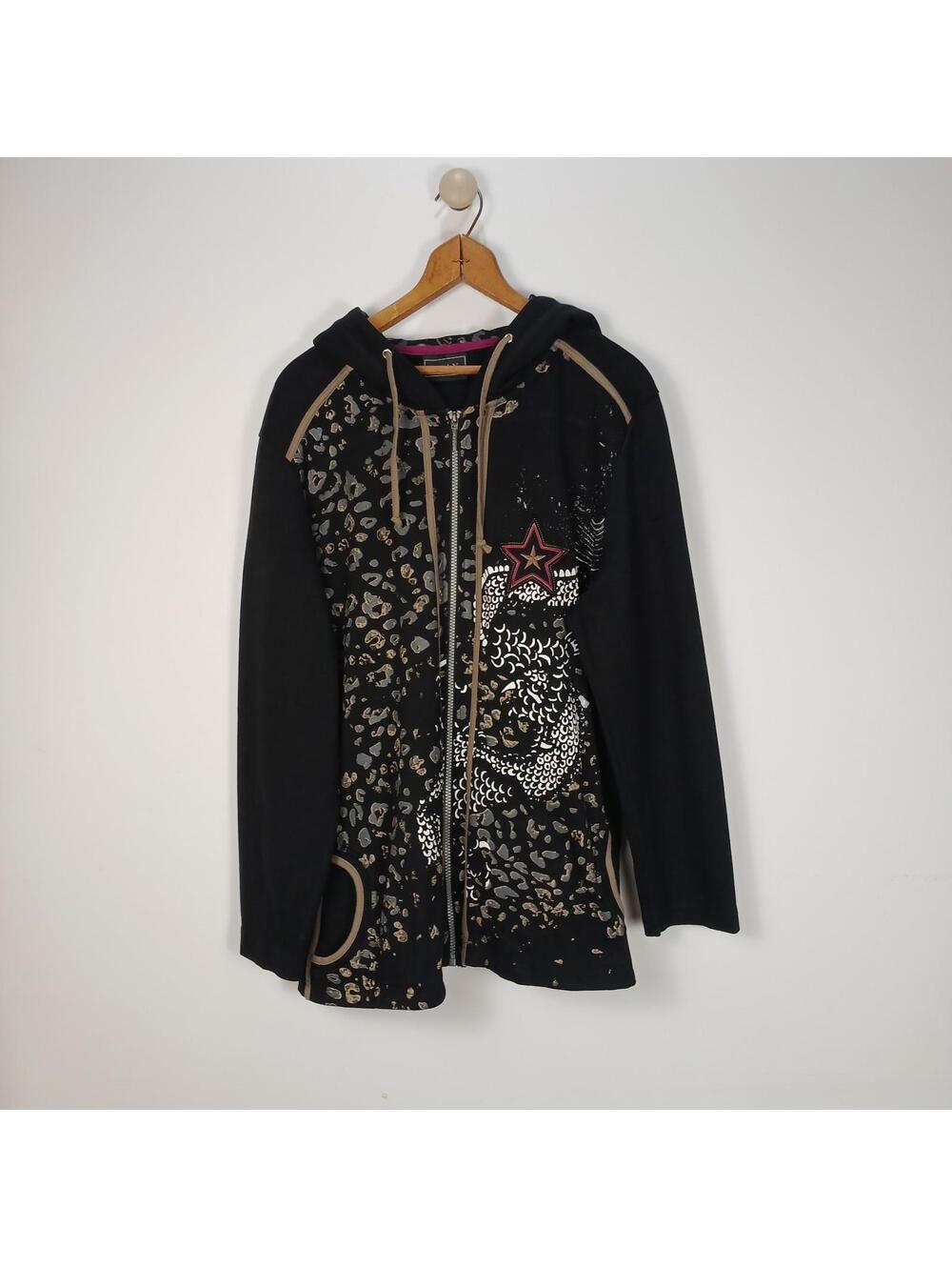 Orly Zip Hoodie Womens Large Black Leopard Star Y2K Graphic Sweatshirt